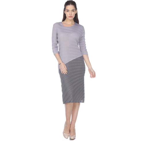 3/4 Sleeve Two-Tone Ripple Texture Bodycon Dress - DR957LS